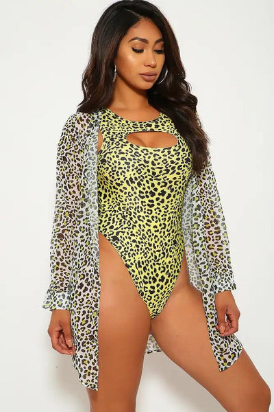 White Lime Leopard Print Two Piece Swimsuit - AMIClubwear