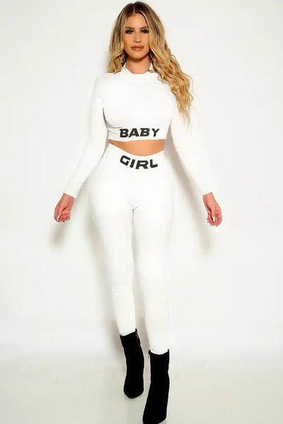 White Long Sleeve Baby Girl Sexy Two Piece Outfit - AMIClubwear