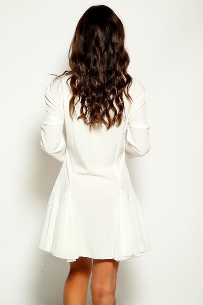 White Long Sleeve Button Up Shirt Sexy Dress - AMIClubwear