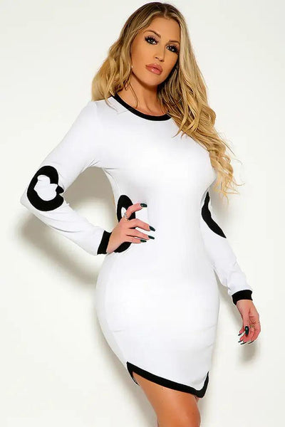 White Long Sleeve Graphic Detail Casual Dress - AMIClubwear