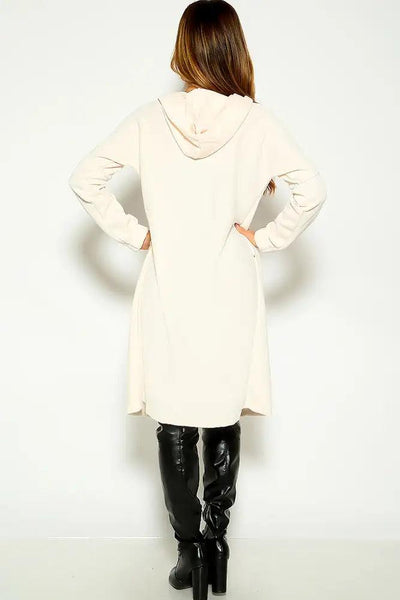 White Long Sleeve Hooded Button Up Cardigan - AMIClubwear