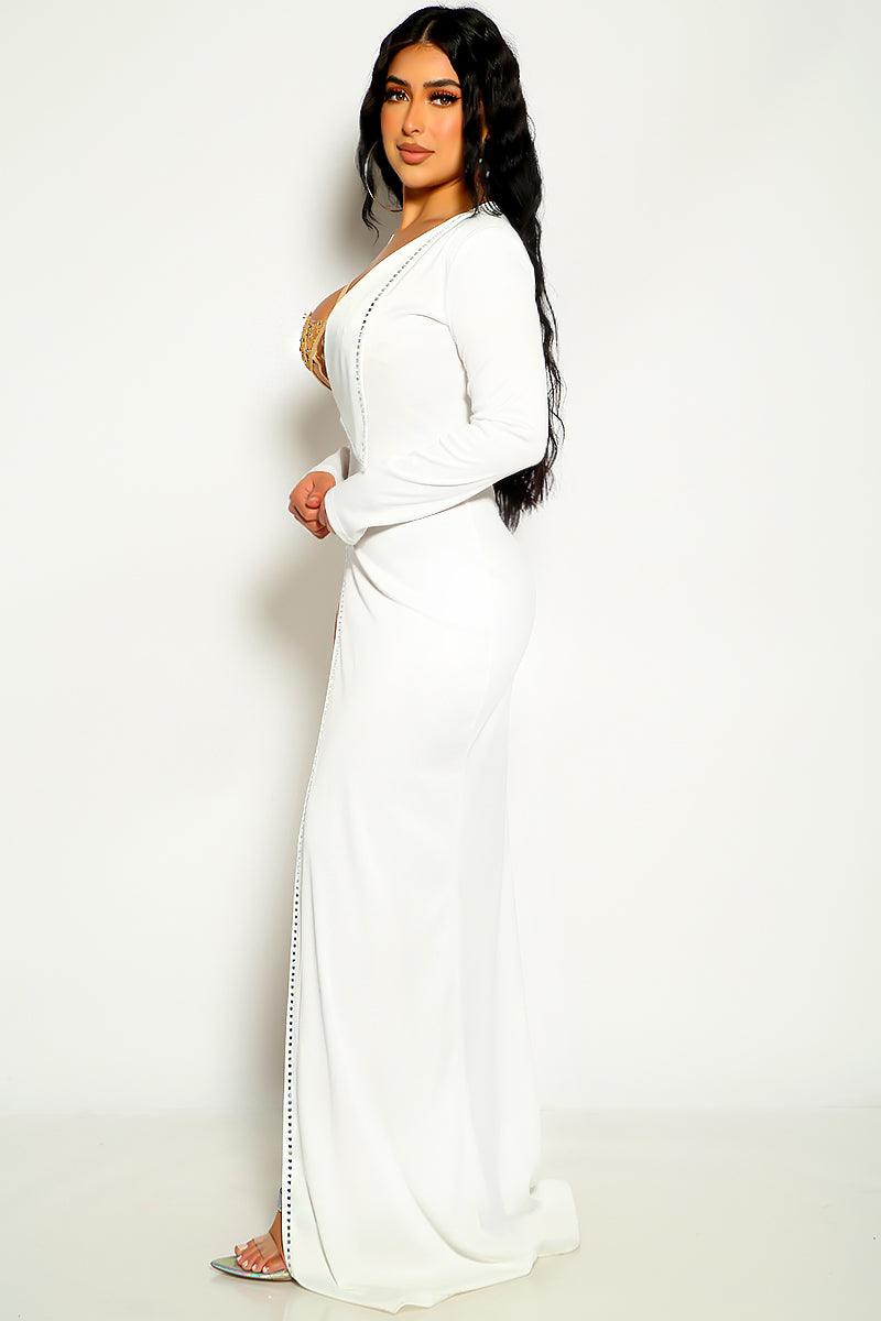 White Long Sleeve Maxi Two Piece Dress - AMIClubwear
