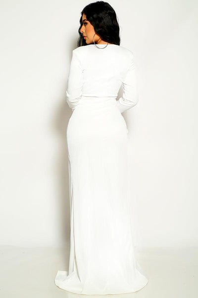 White Long Sleeve Maxi Two Piece Dress - AMIClubwear
