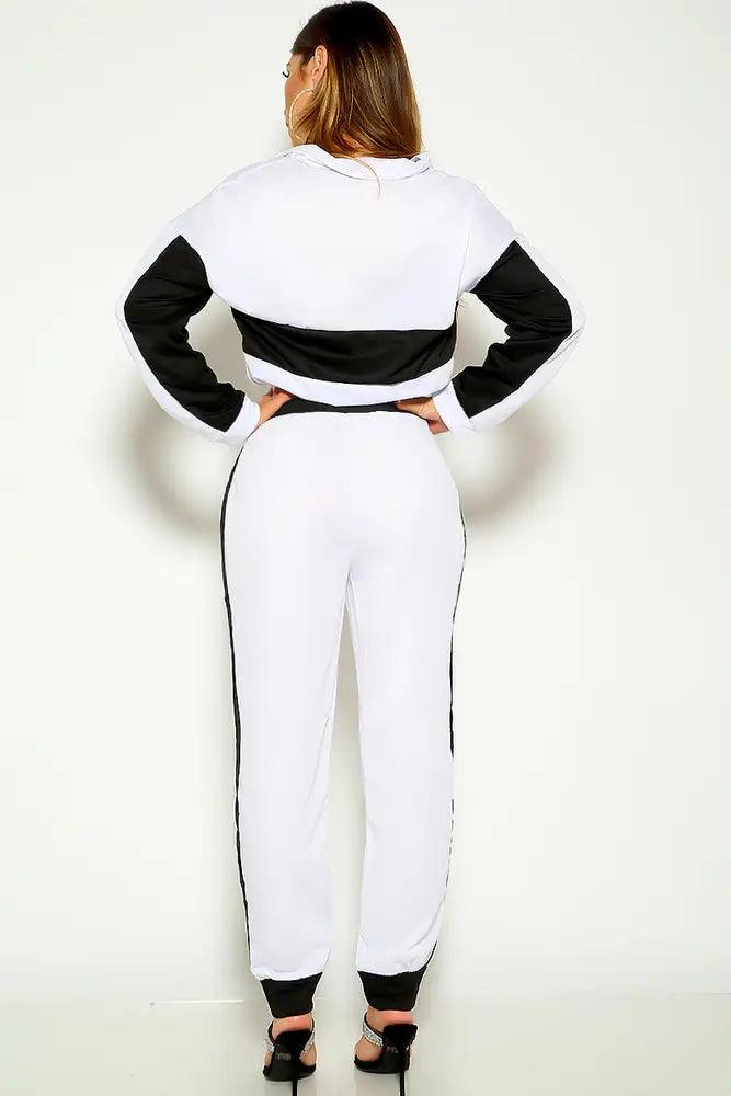 White Long Sleeve Zipper Two Piece Lounge Outfit - AMIClubwear