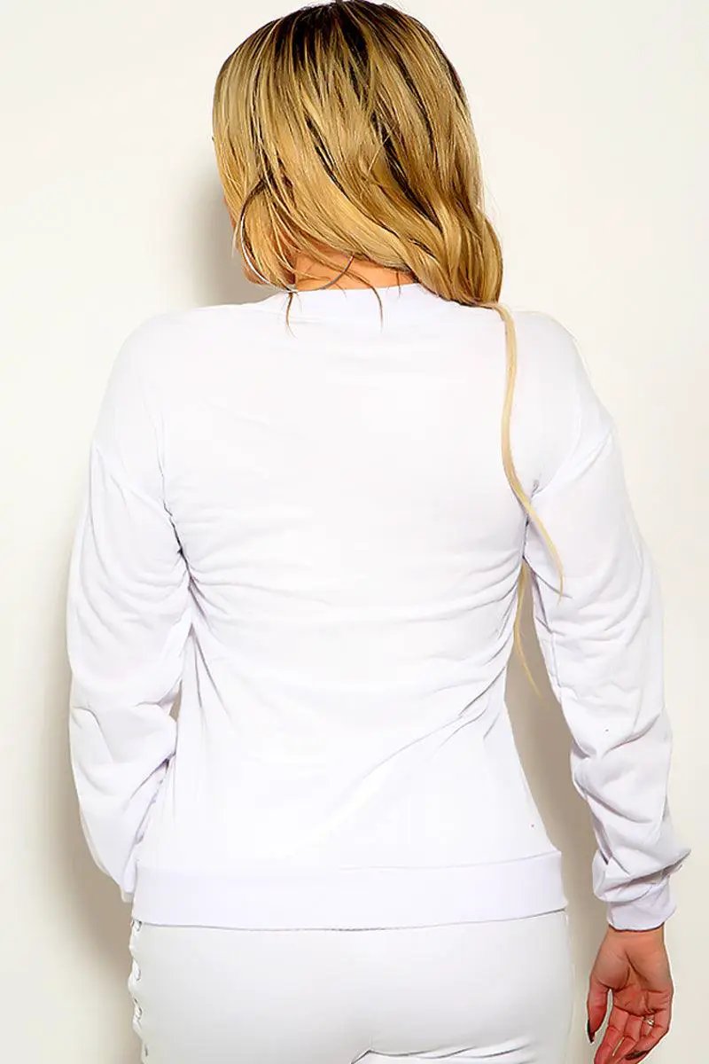 White Metal Lace Up Long Sleeve Top