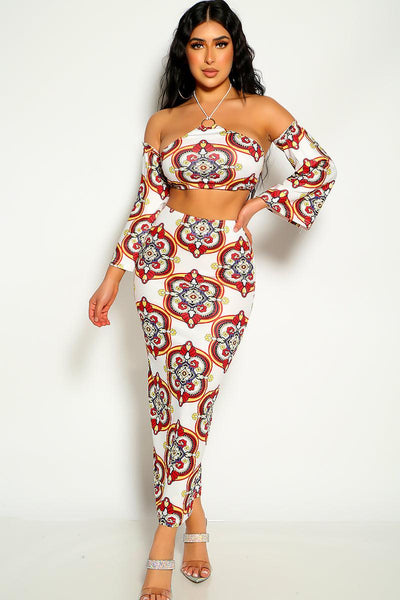 White Multi Graphic Print Two Piece Party Dress - AMIClubwear