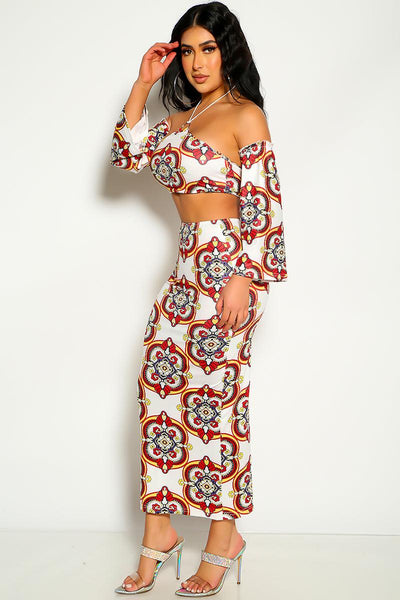 White Multi Graphic Print Two Piece Party Dress - AMIClubwear