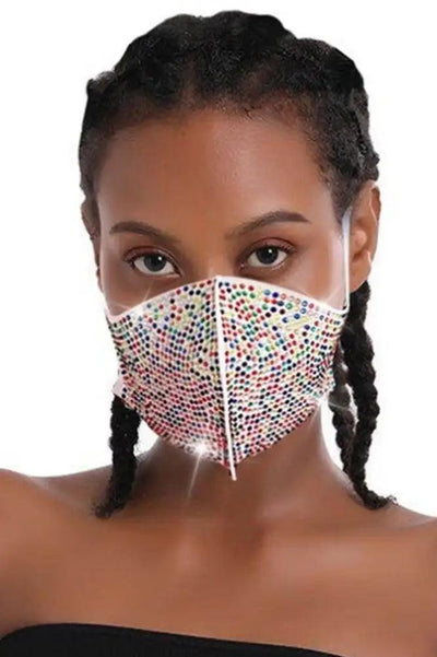 White Multi Rhinestone Accent Face Mask - AMIClubwear