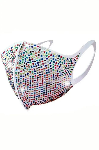 White Multi Rhinestone Accent Face Mask - AMIClubwear