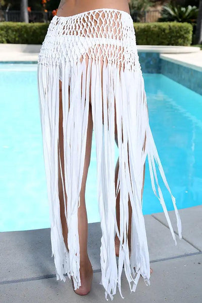 White Net Fringe Long Skirt Beach Wear Swimsuit Cover Up - AMIClubwear