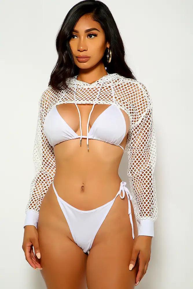 White Netted Three Piece Swimsuit - AMIClubwear