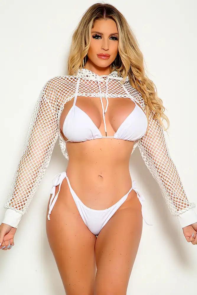 White Netted Three Piece Swimsuit - AMIClubwear