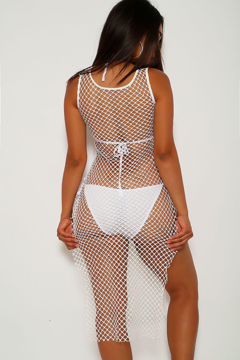 White Netted Three Piece Swimsuit Set - AMIClubwear