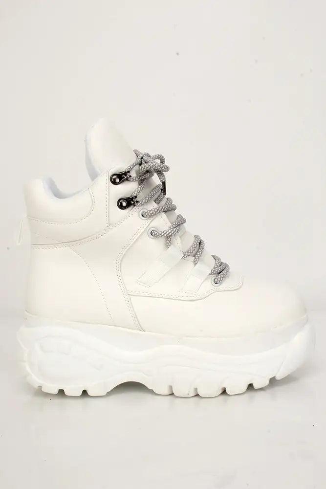 White Nubuck Platform Lace Up Sneakers - AMIClubwear