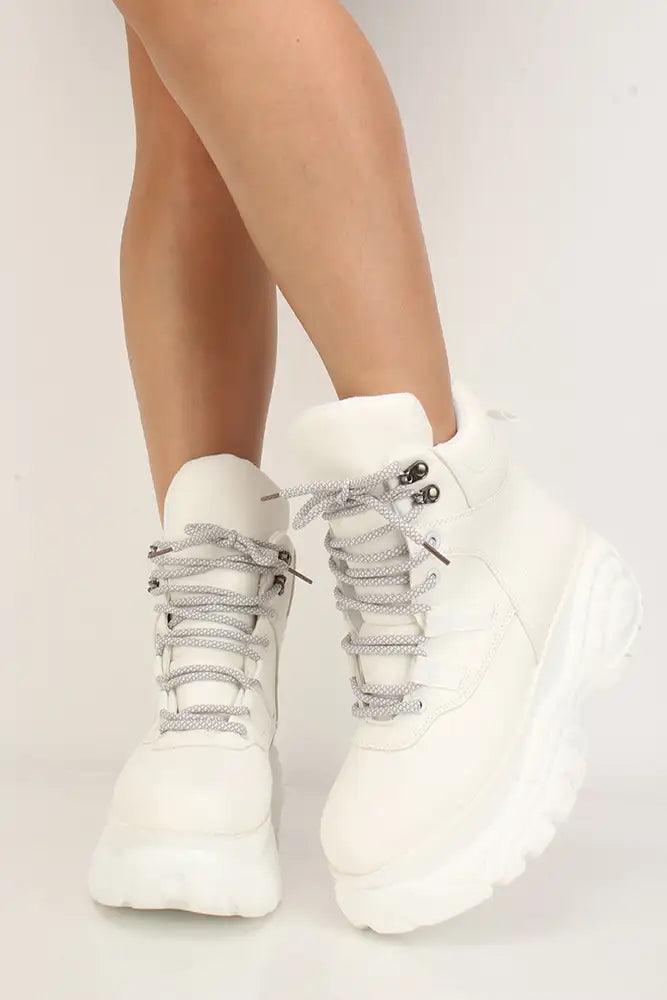 White Nubuck Platform Lace Up Sneakers - AMIClubwear