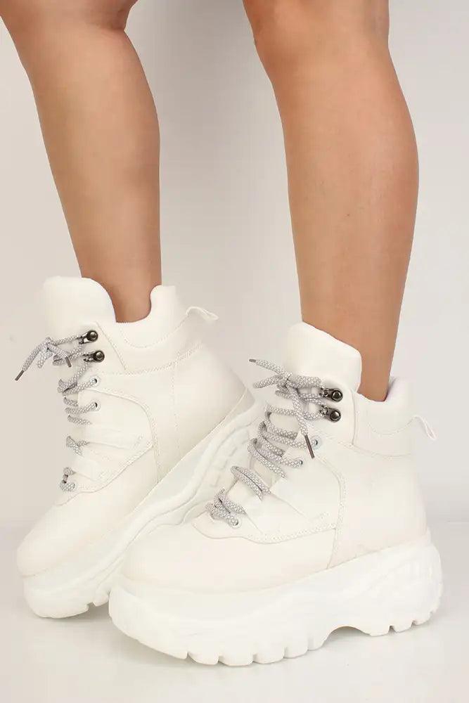 White Nubuck Platform Lace Up Sneakers - AMIClubwear