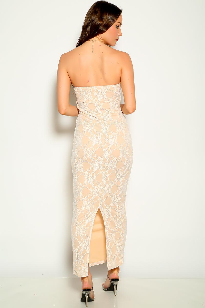 White Nude Cut Out Strapless Sexy Maxi Party Dress - AMIClubwear