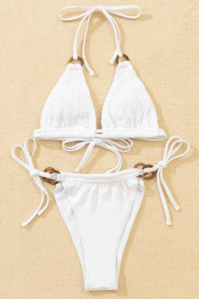 White O-Ring Accent Sexy Two Piece Swimsuit - AMIClubwear