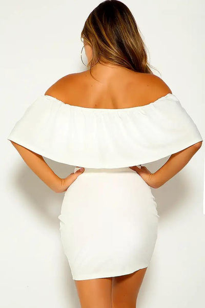 White Off The Shoulder Lace Up Two Piece Dress - AMIClubwear