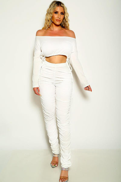 White Off The Shoulder Two Piece Set - AMIClubwear