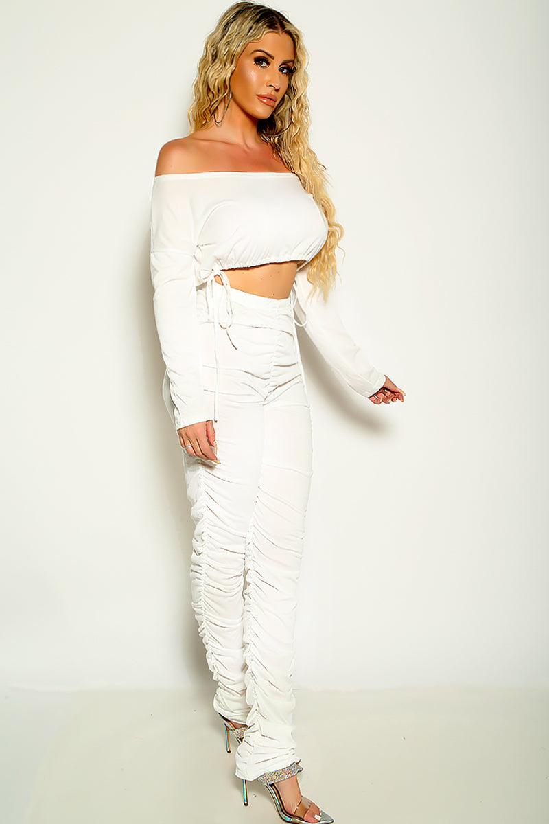 White Off The Shoulder Two Piece Set - AMIClubwear