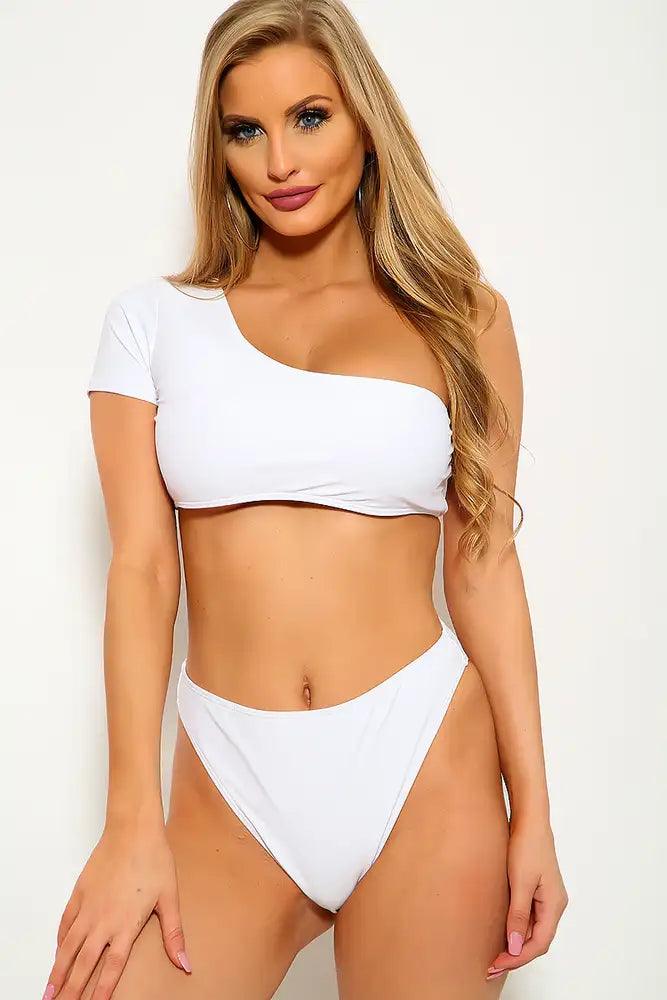 White One Shoulder High Waist Cheeky Two Piece Swimsuit - AMIClubwear