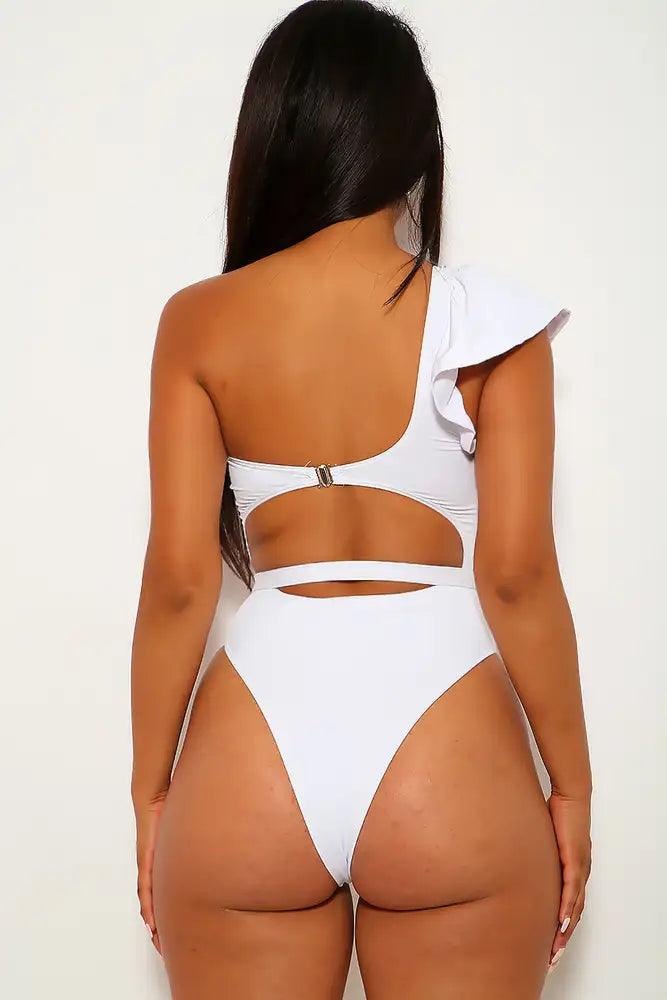 White One Shoulder Ruffled Swimsuit - AMIClubwear