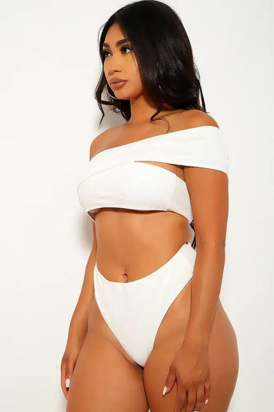 White One Strap Two Piece Swimsuit - AMIClubwear