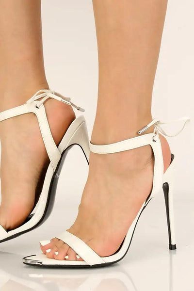 White Open Toe Lace Up High Heels - AMIClubwear