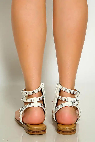 White Open Toe Strappy Studded Thong Sandals - AMIClubwear