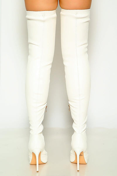 White Peep Toe Stiletto Heel Knee High Boots - AMIClubwear