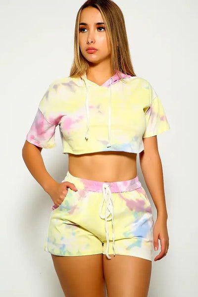 White Pink Tie Dye Print Two Piece Outfit - AMIClubwear