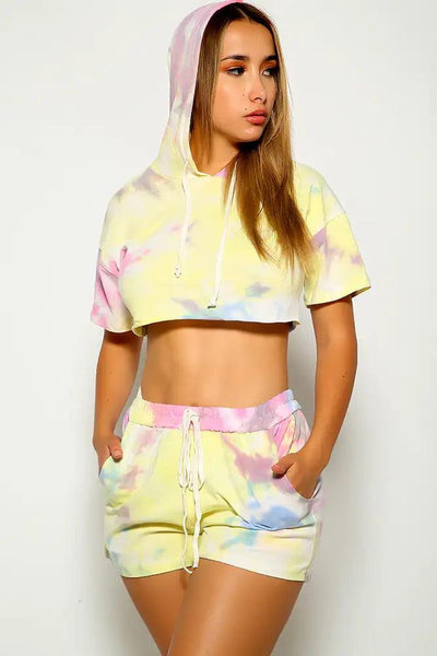 White Pink Tie Dye Print Two Piece Outfit - AMIClubwear