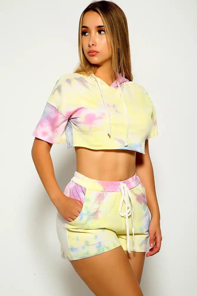 White Pink Tie Dye Print Two Piece Outfit - AMIClubwear