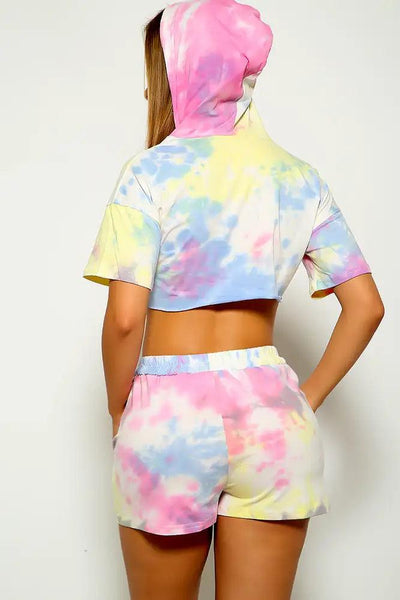 White Pink Tie Dye Print Two Piece Outfit - AMIClubwear