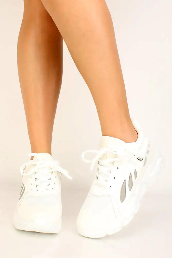 White Platform Lace Up Sneakers - AMIClubwear