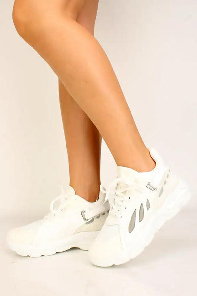 White Platform Lace Up Sneakers - AMIClubwear