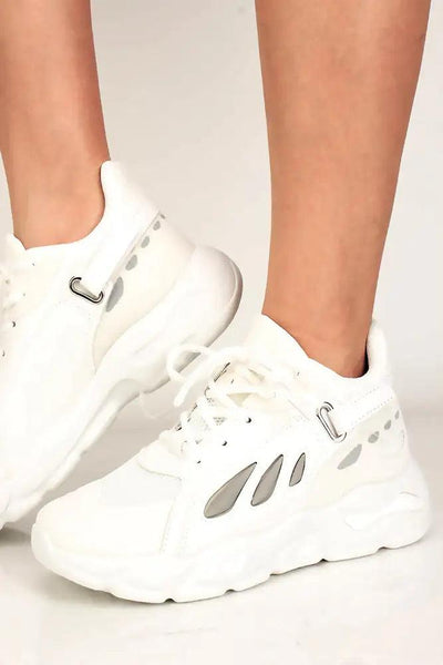 White Platform Lace Up Sneakers - AMIClubwear