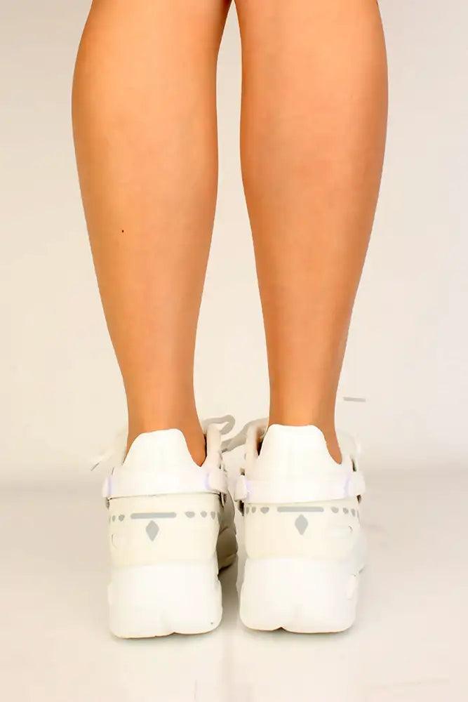 White Platform Lace Up Sneakers - AMIClubwear