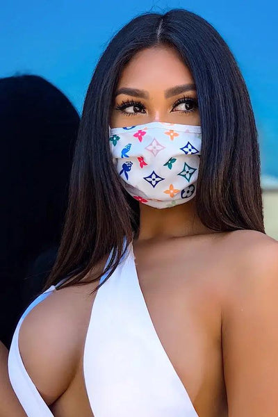 White Printed Reusable Mouth Face Mask - AMIClubwear