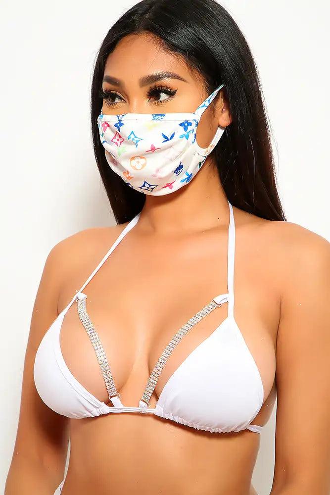 White Printed Reusable Mouth Face Mask - AMIClubwear