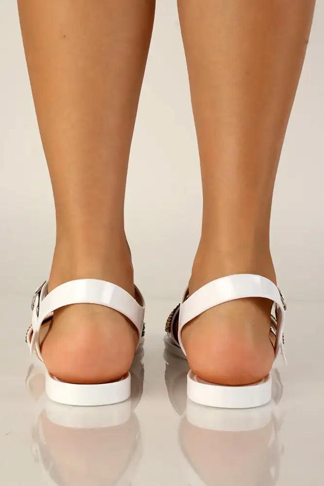 White Rainbow Rhinestone Accent Sandals - AMIClubwear
