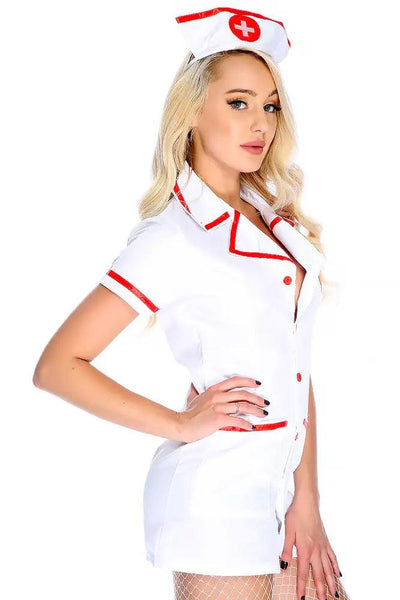 White Red 3pc Sexy Nurse Uniform Halloween Costume - AMIClubwear