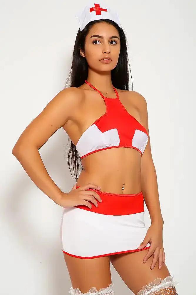 White Red 4Pc. Sexy Nurse Costume