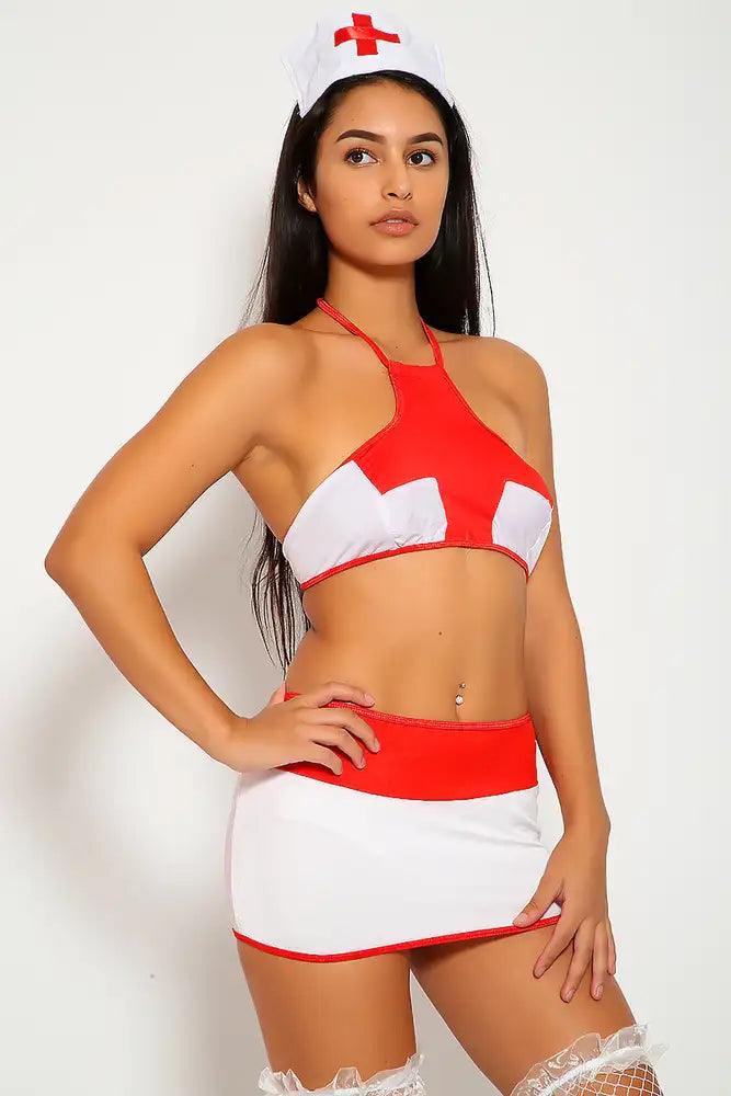 White Red 4Pc. Sexy Nurse Costume - AMIClubwear