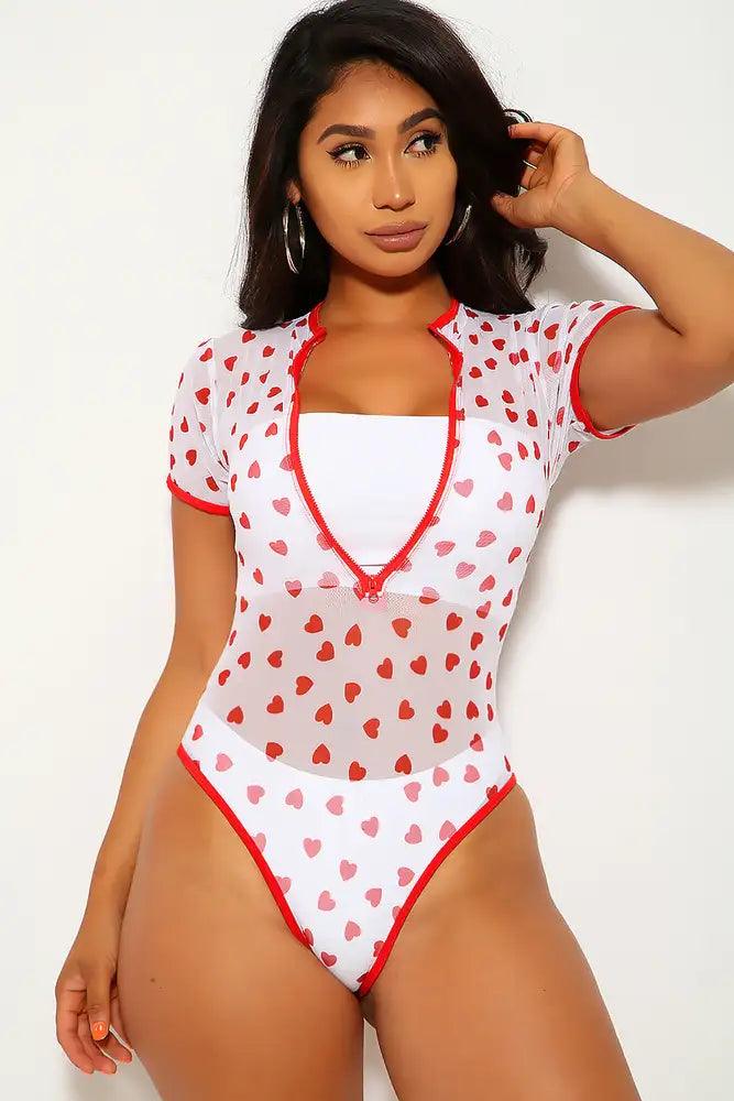 White Red Heart Shaped Three Piece Swimsuit Set - AMIClubwear