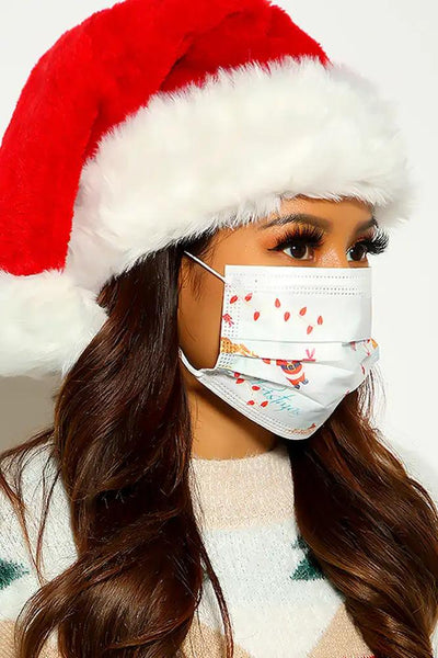 White Red Holiday Print 20 Piece Surgical Masks - AMIClubwear