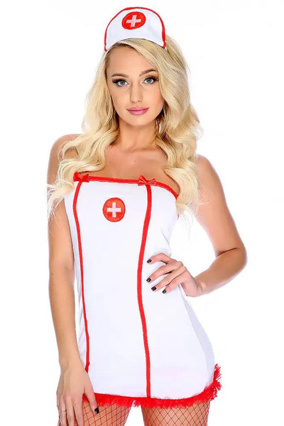 White Red Nurse Dress Uniform 2pc Sexy Costume - AMIClubwear