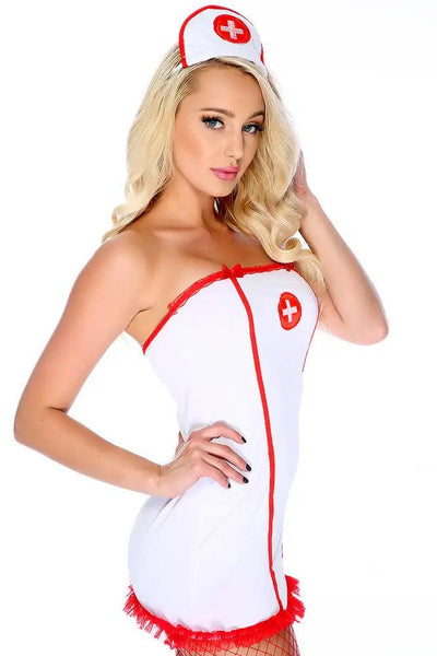White Red Nurse Dress Uniform 2pc Sexy Costume - AMIClubwear