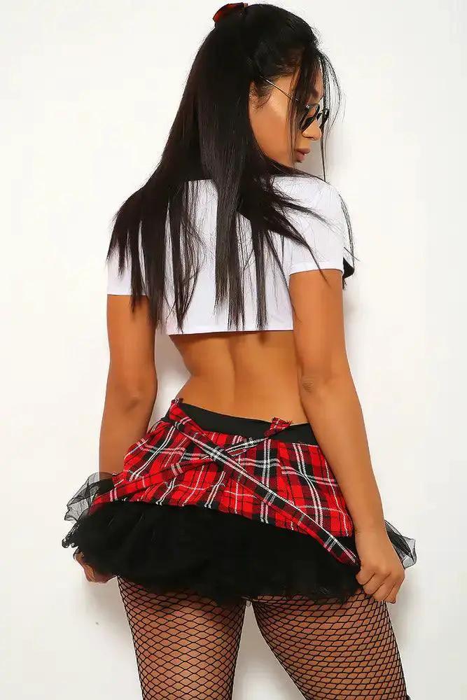 White Red Plaid Sexy Schoolgirl 3 Piece Costume z359